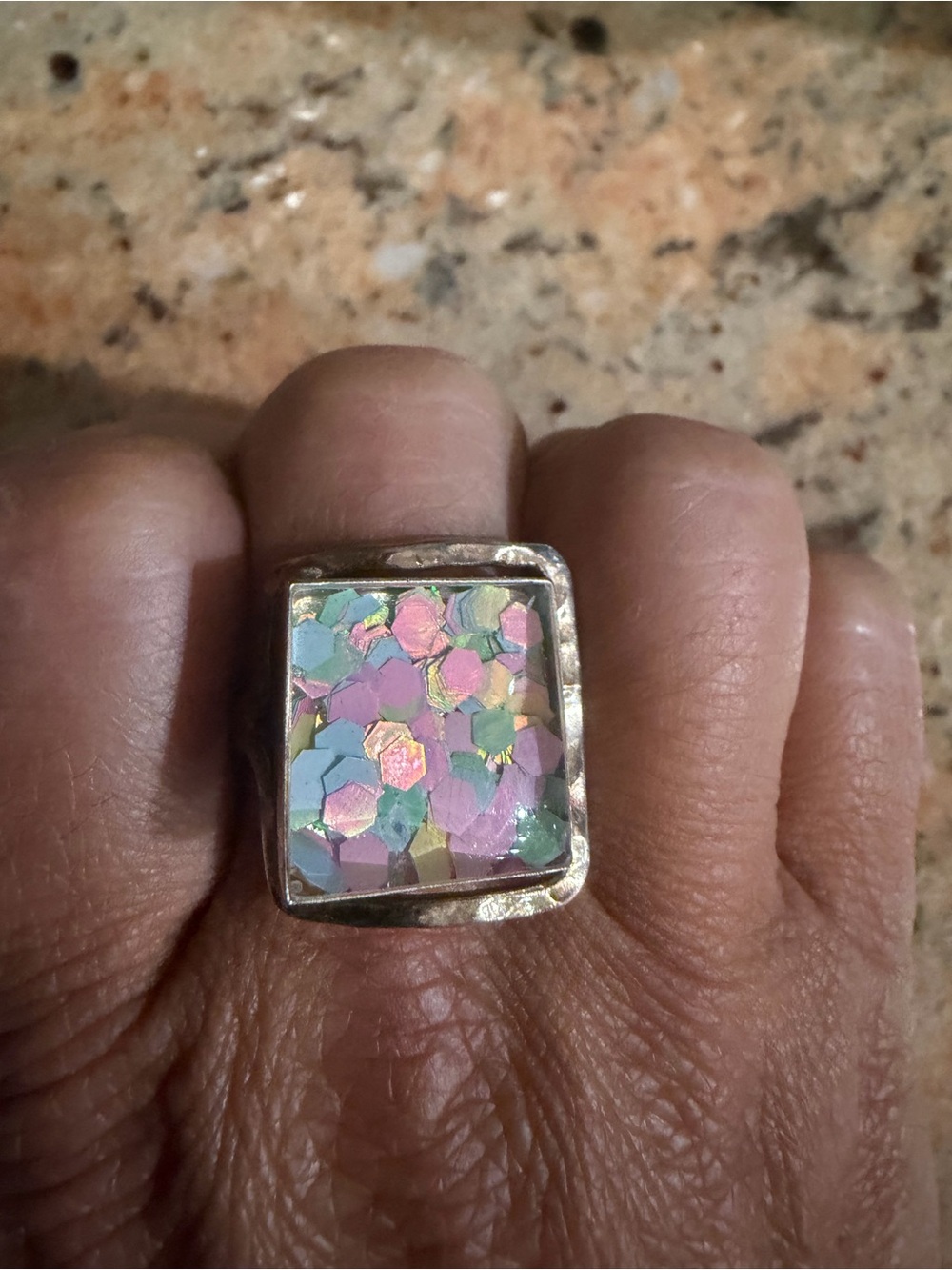 Iridescent Multicolor Square Statement Ring - Women Jewelry